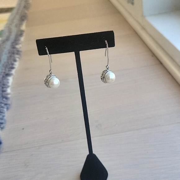 Genuine Cultured Pearl 925 Dangly Filigree Earrings - Picture 3 of 10